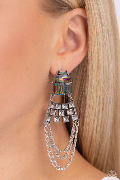 Dangling Art Deco - Multi Oil Spill Post Earrings - Paparazzi Accessories