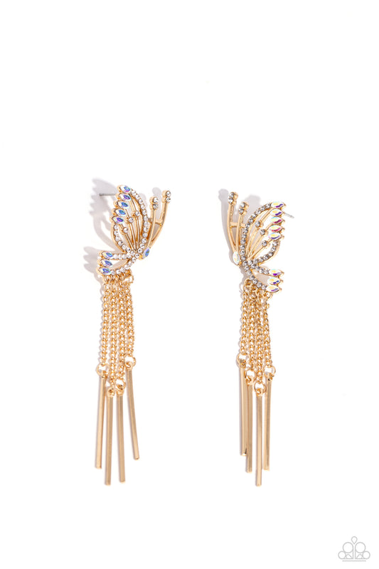 A Few Of My Favorite WINGS - Gold - Iridescent Rhinestone Butterfly Post Earrings - Paparazzi Accessories