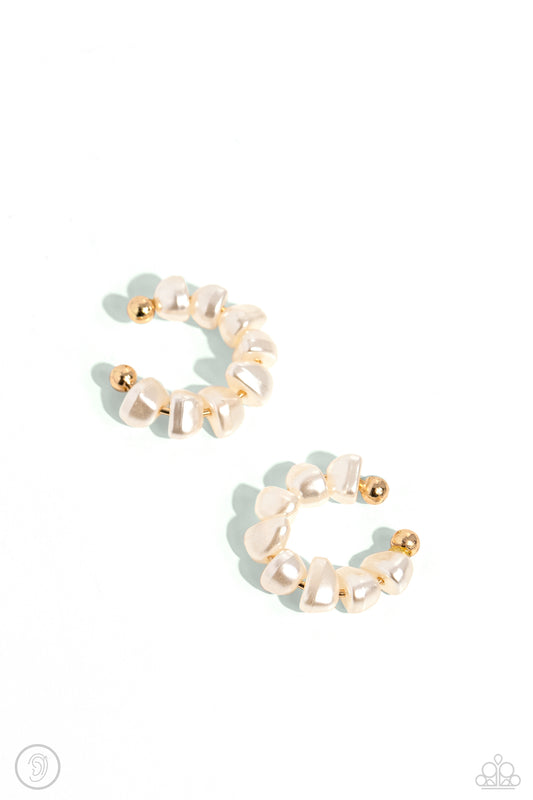 Prehistoric Pearls - Gold Ear Cuff Earrings - Paparazzi Accessories