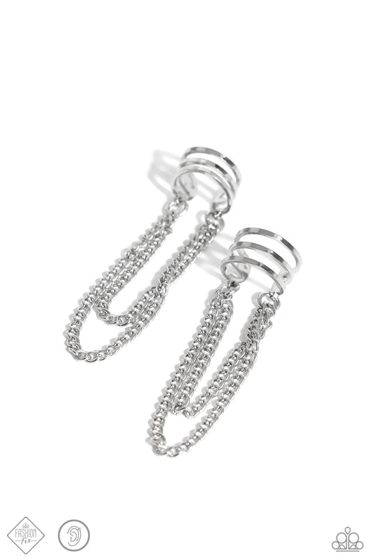 Unlocked Perfection - Silver Ear Cuff Earrings - Paparazzi Accessories