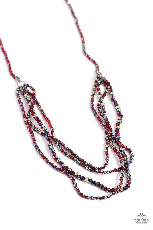 Candescent Cascade - Red UV Faceted Bead Layered Necklace - Paparazzi Accessories