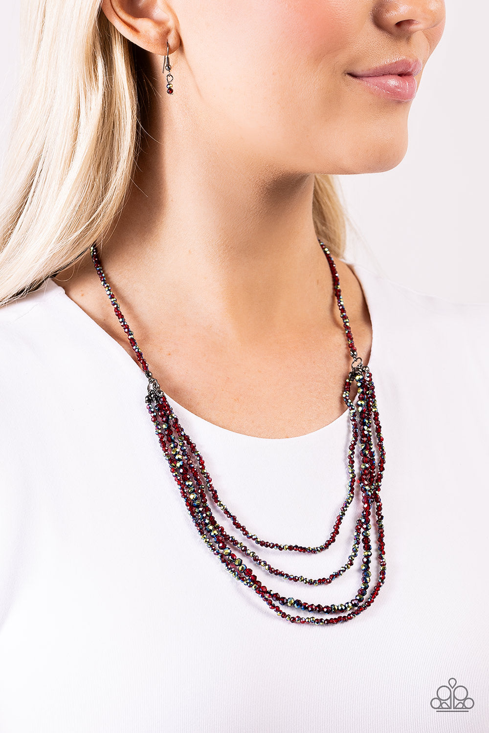 Candescent Cascade - Red UV Faceted Bead Layered Necklace - Paparazzi Accessories