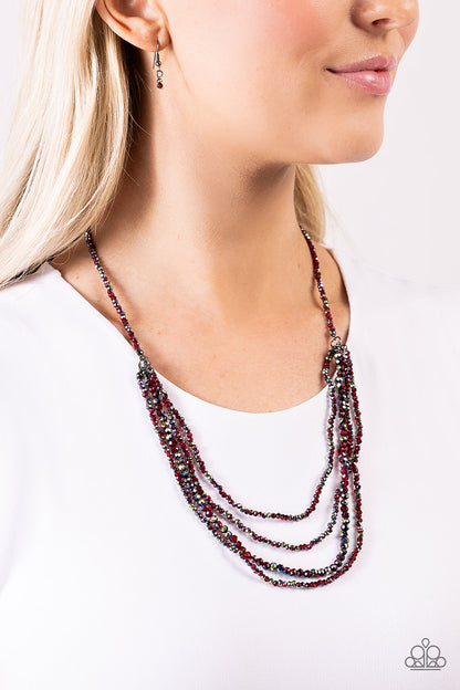 Candescent Cascade - Red UV Faceted Bead Layered Necklace - Paparazzi Accessories