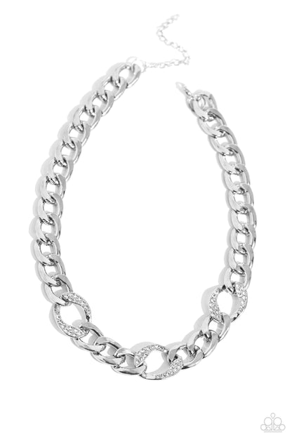 Gleaming Harmony - White Rhinestone Chain Link Necklace - Paparazzi Accessories
