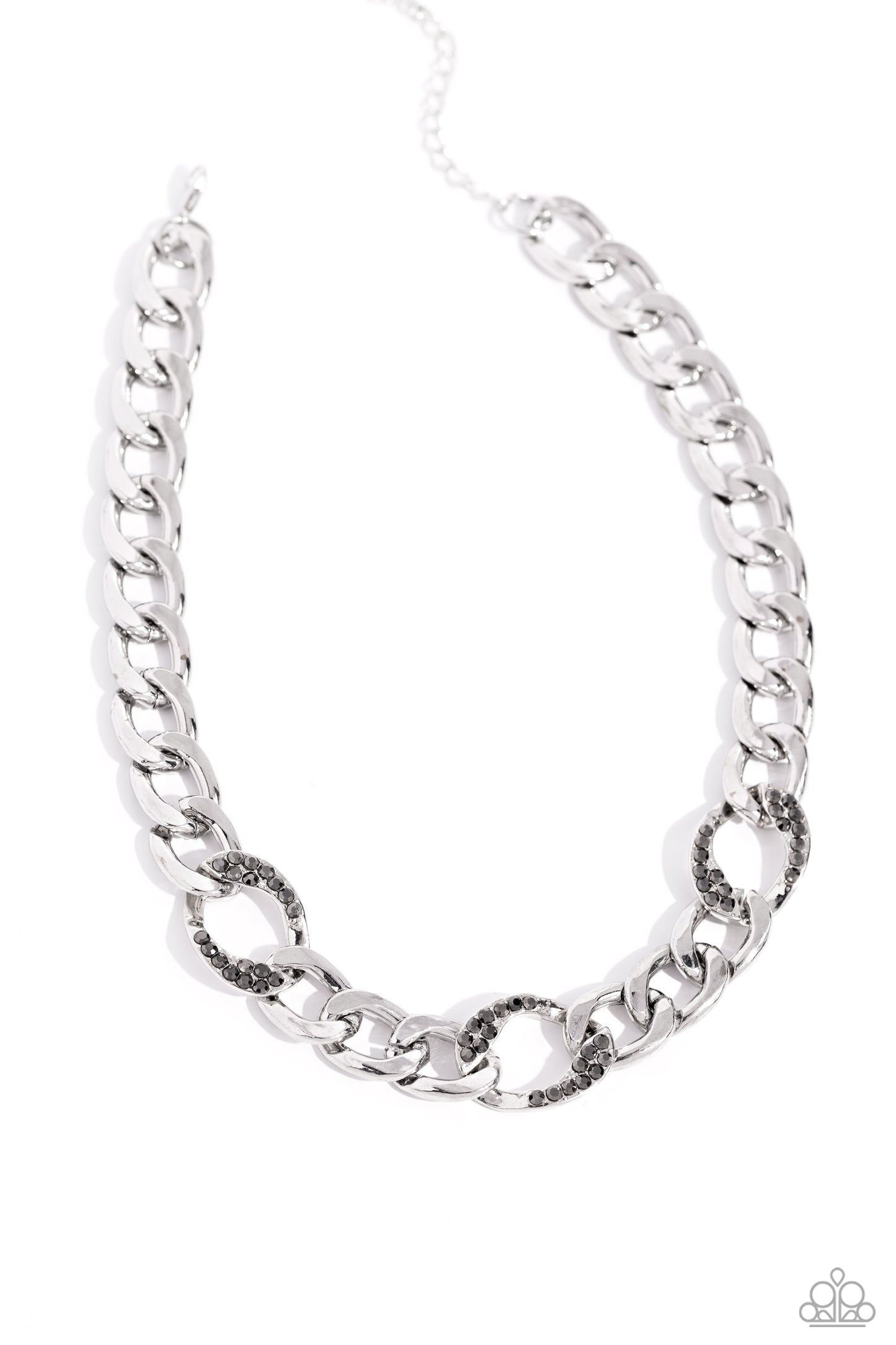 Gleaming Harmony - Silver - Hematite Rhinestone Chain Necklace - Paparazzi Accessories