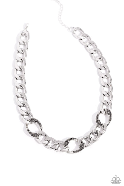 Gleaming Harmony - Silver - Hematite Rhinestone Chain Necklace - Paparazzi Accessories