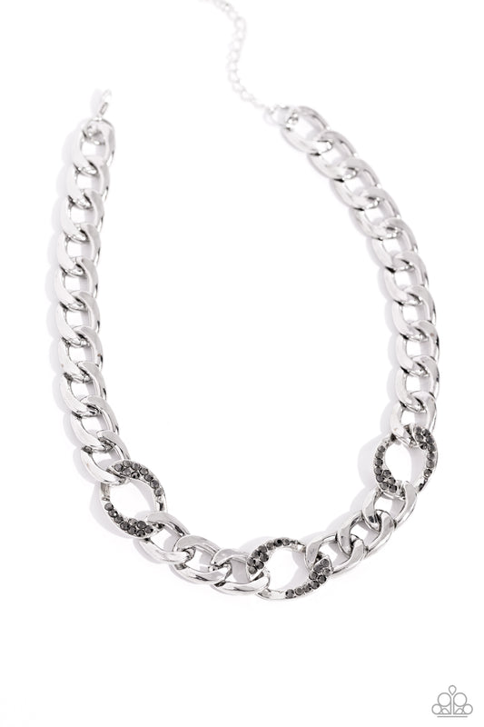 Gleaming Harmony - Silver - Hematite Rhinestone Chain Necklace - Paparazzi Accessories