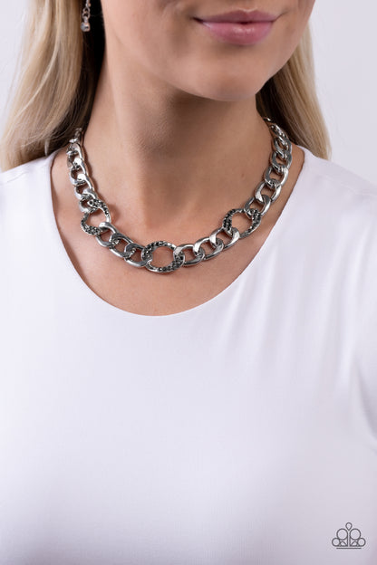 Gleaming Harmony - Silver - Hematite Rhinestone Chain Necklace - Paparazzi Accessories