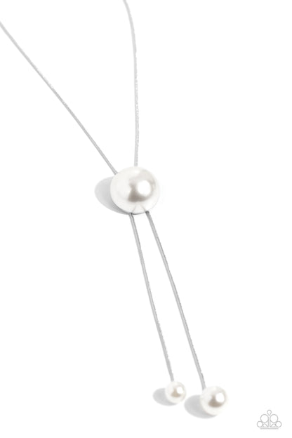 Corporate Couture - White Pearl Bolo Necklace - Paparazzi Accessories