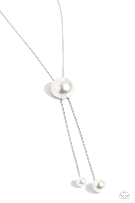 Corporate Couture - White Pearl Bolo Necklace - Paparazzi Accessories