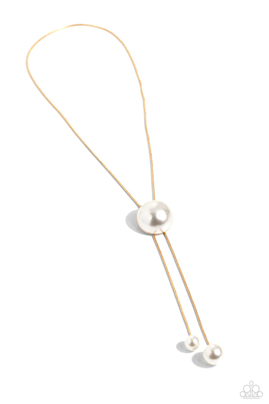Corporate Couture - Gold Bolo Sliding Closure Pearl Necklace - Paparazzi Accessories