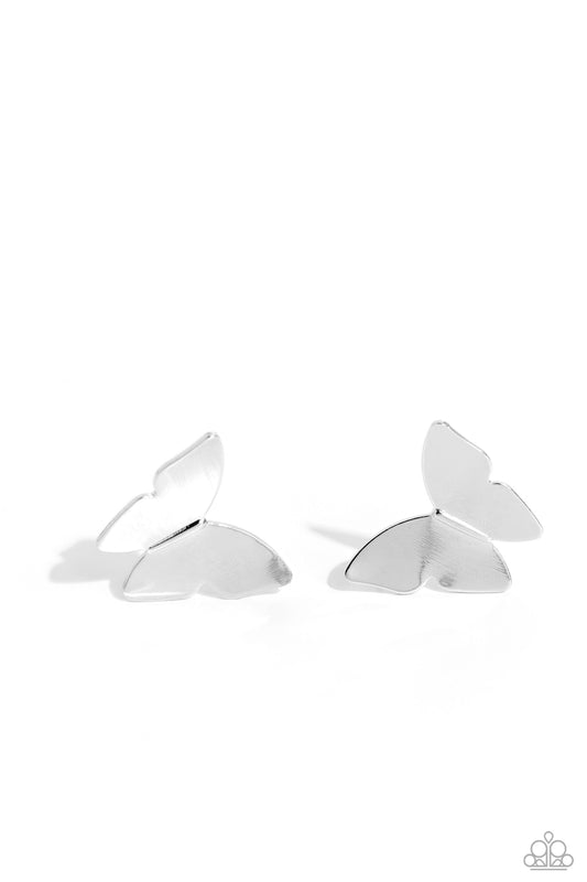Butterfly Beholder - Silver Post Earrings - Paparazzi Accessories