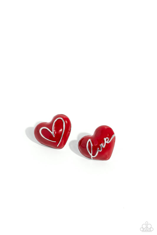 Glimmering Love - Red Enamel Heart Post Earrings - Paparazzi Accessories