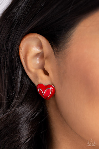 Glimmering Love - Red Enamel Heart Post Earrings - Paparazzi Accessories