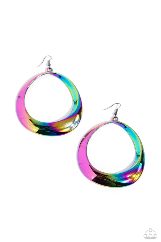 Asymmetrical Action - Multi - Oil Spill Fishhook Earrings - Paparazzi Accessories