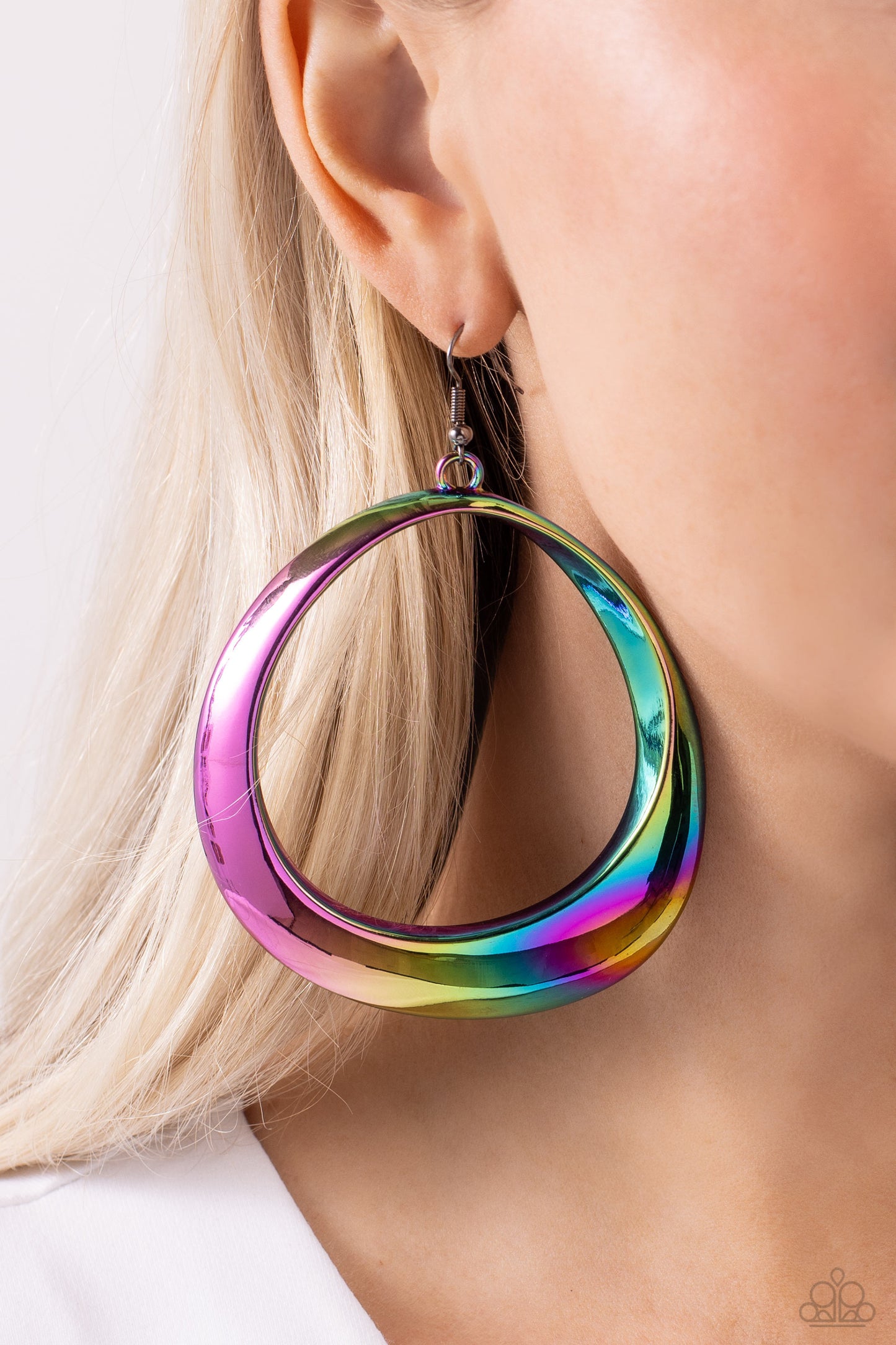 Asymmetrical Action - Multi - Oil Spill Fishhook Earrings - Paparazzi Accessories