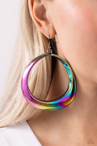 Asymmetrical Action - Multi - Oil Spill Fishhook Earrings - Paparazzi Accessories