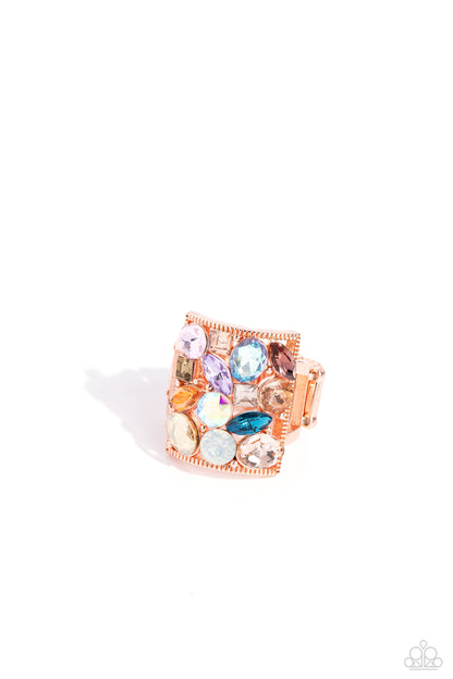 Bedazzled Backdrop - Copper - Kaleidoscopic Gemstone Ring - Paparazzi Accessories