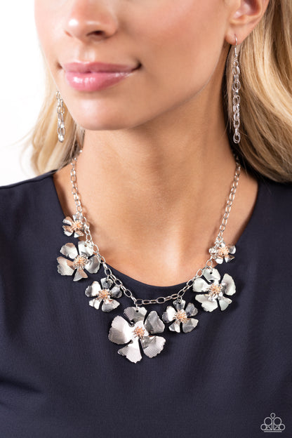 Prideful Pollen - Silver Flower Necklace - Paparazzi Accessories