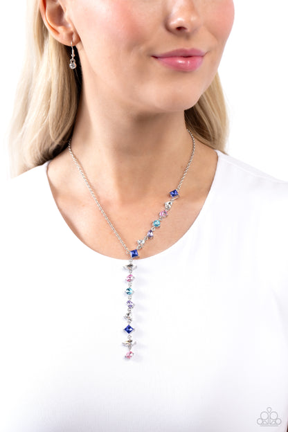 Diagonal Daydream - Multi Rhinestone Necklace - Paparazzi Accessories