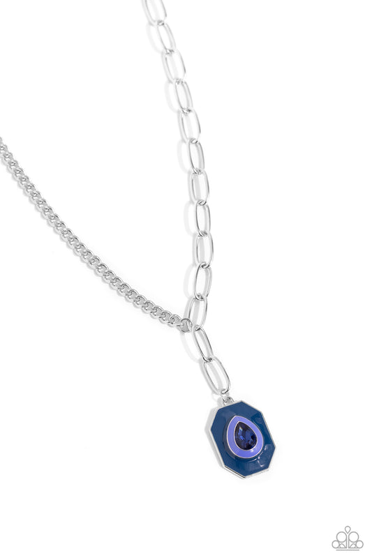 Hexagonal Hallmark - Blue Enamel Necklace - Paparazzi Accessories