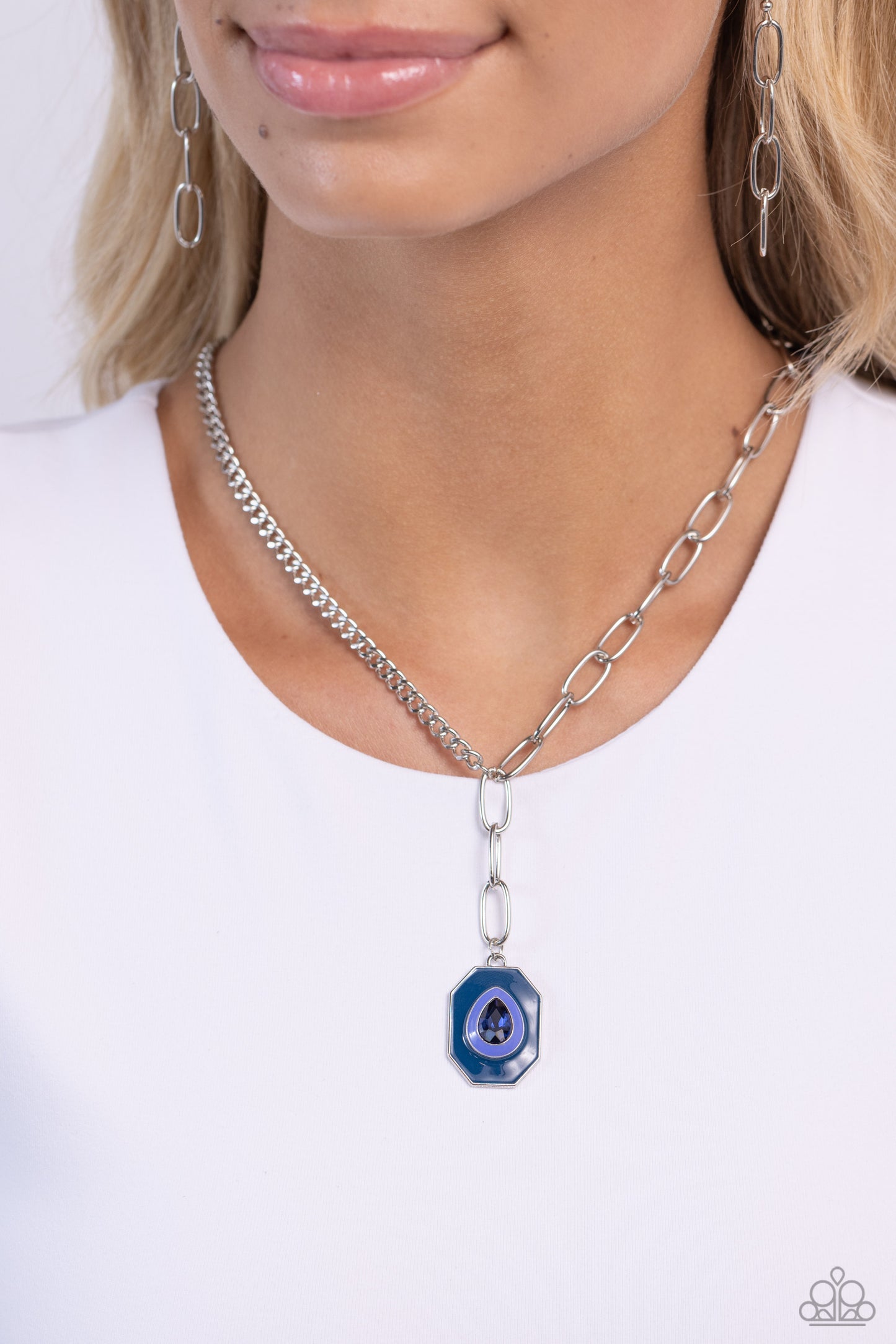 Hexagonal Hallmark - Blue Enamel Necklace - Paparazzi Accessories