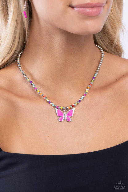 Vibrant Flutter - Multi Butterfly Necklace - Paparazzi Accessories