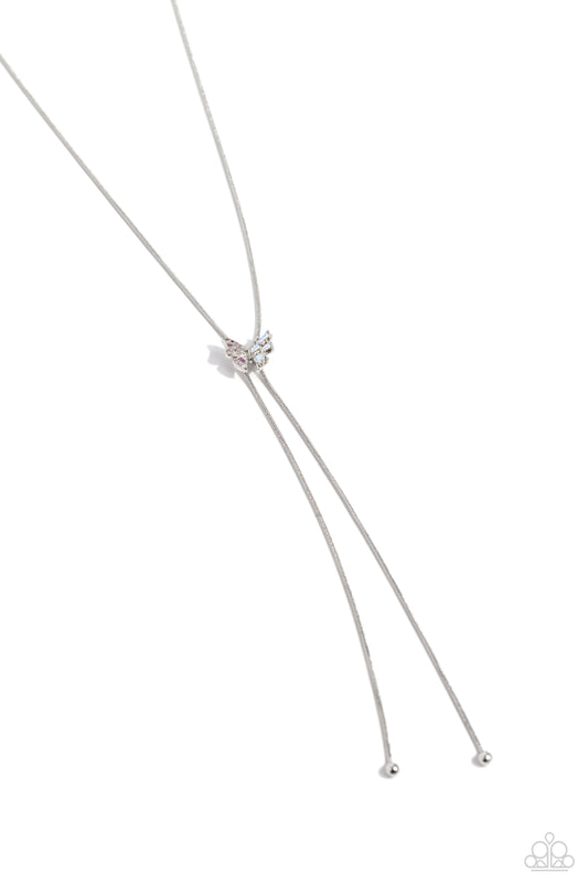 Adjustable Alliance - Pink Rhinestone Butterfly Necklace - Paparazzi Accessories