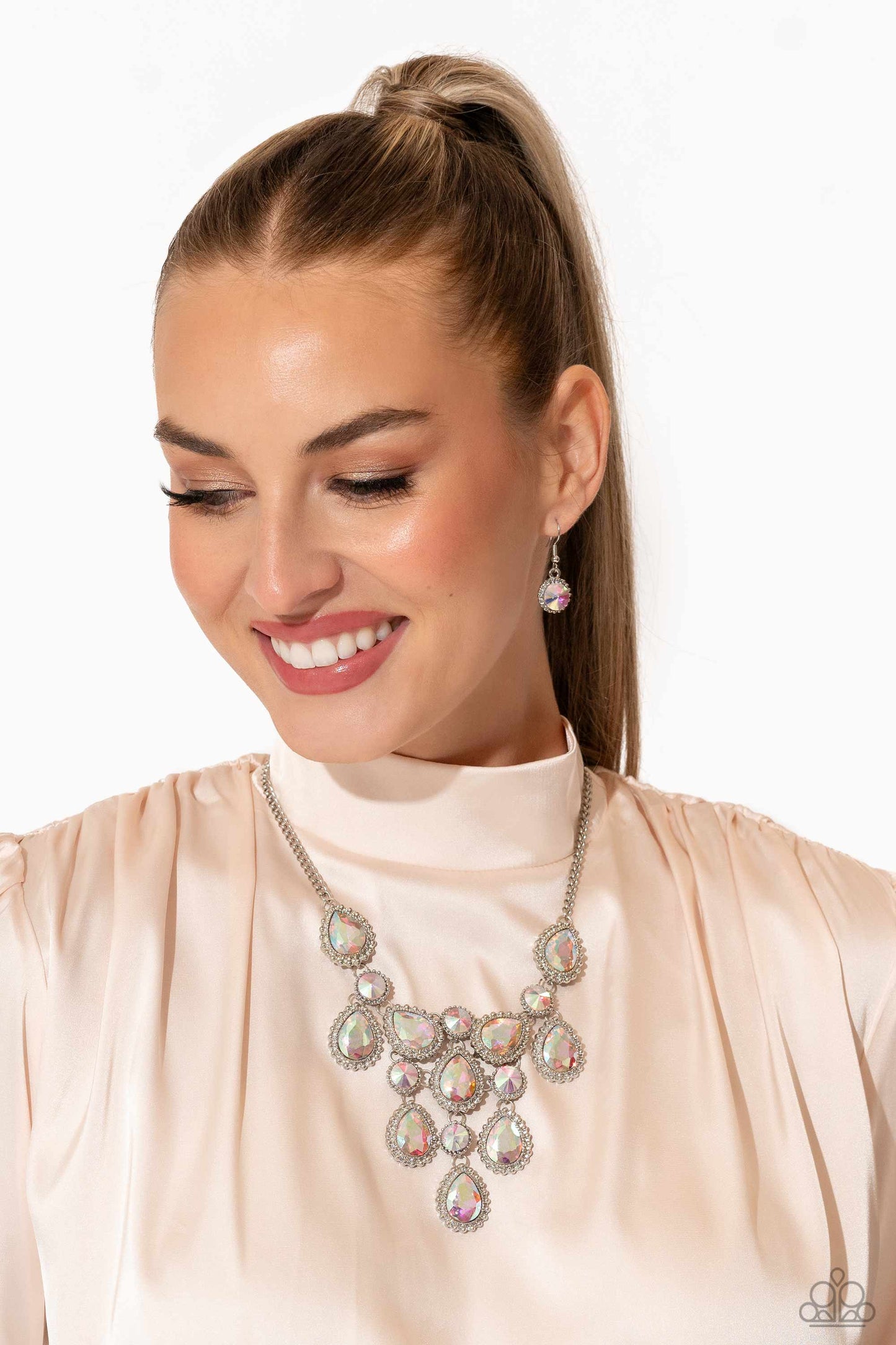 Dripping in Dazzle - Multi - Iridescent Teardrop Rhinestone Necklace - Life of the Party Exclusive - Paparazzi Accessories