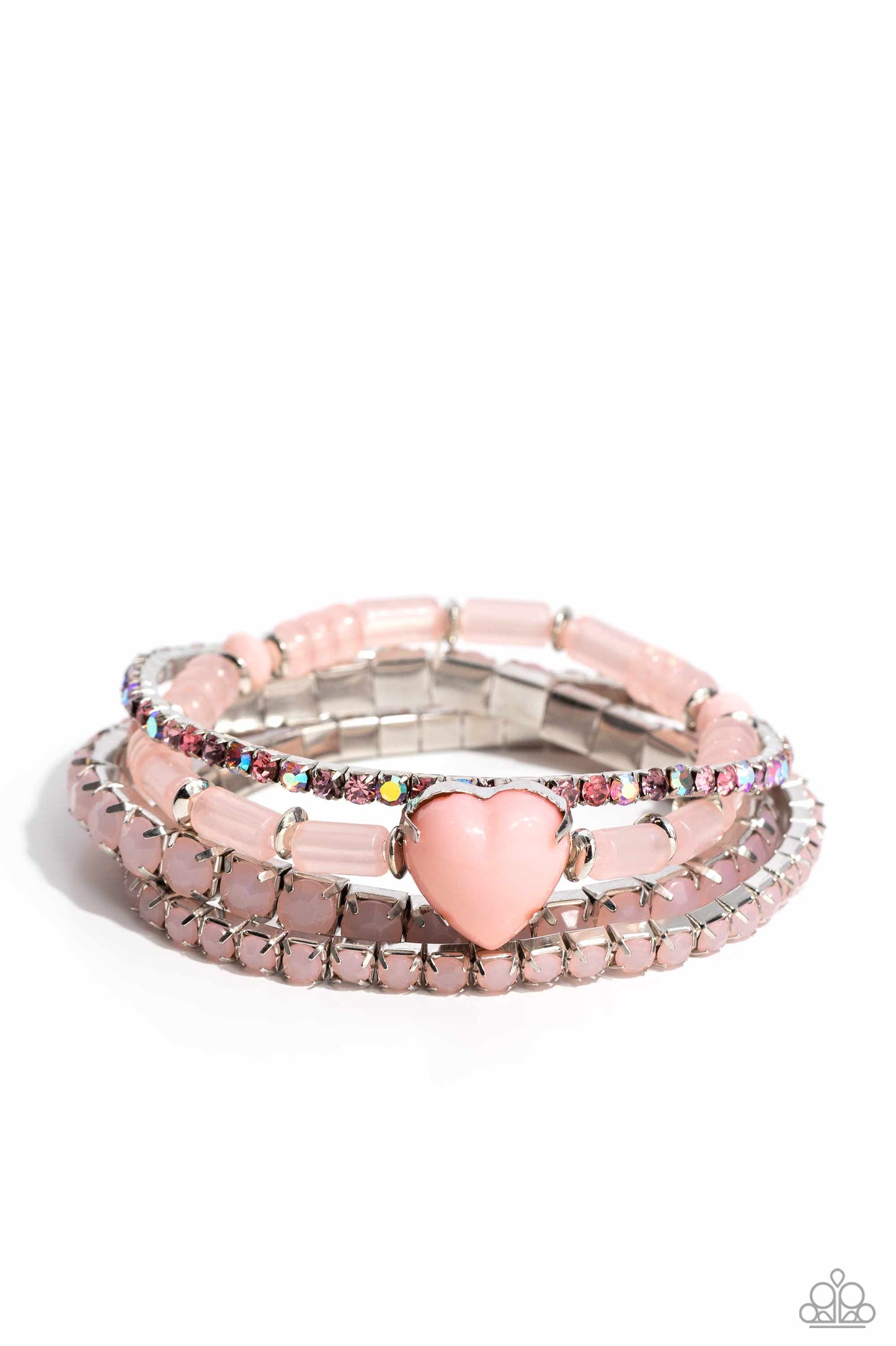 True Loves Theme - Pink Stretchy Bracelets - Life of the Party Exclusive February 2024 - Paparazzi Accessories