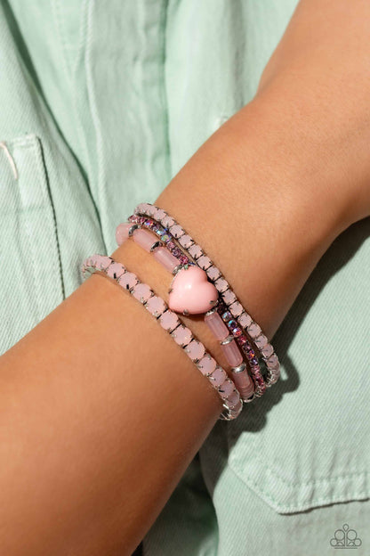 True Loves Theme - Pink Stretchy Bracelets - Life of the Party Exclusive February 2024 - Paparazzi Accessories