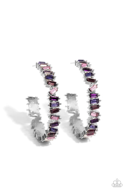 Effortless Emeralds - Purple Rhinestone Hoop Earrings - Paparazzi Accessories