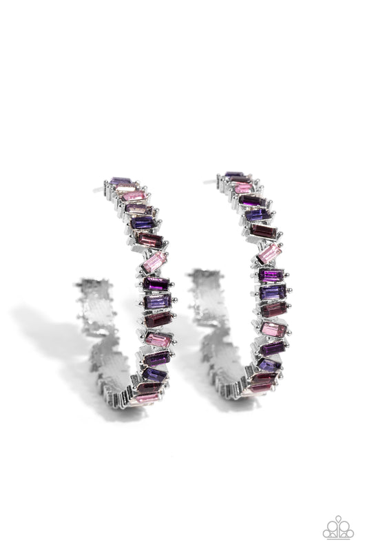 Effortless Emeralds - Purple Rhinestone Hoop Earrings - Paparazzi Accessories