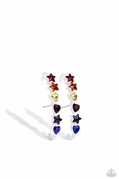 In Good Shape - Multi - Rainbow Rhinestone Illusion Post Earrings - Paparazzi Accessories