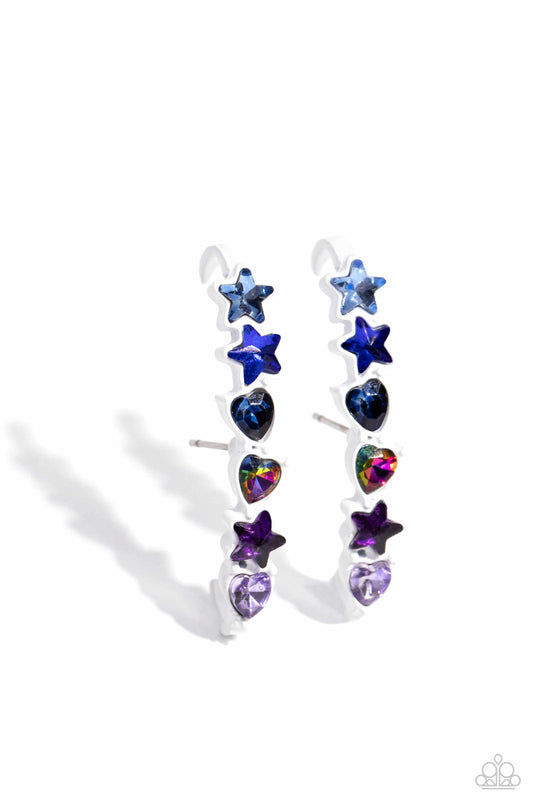 In Good Shape - Blue Rhinestone Illusion Post Earrings - Paparazzi Accessories