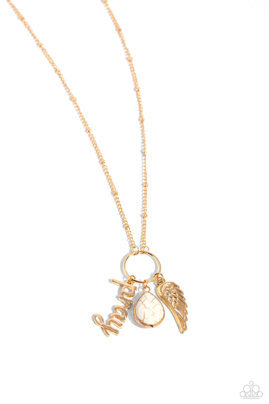 Angelic Artistry - White Crackle Stone - Angel Wing Necklace - Paparazzi Accessories