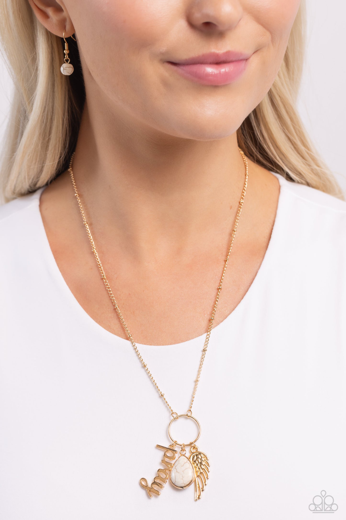 Angelic Artistry - White Crackle Stone - Angel Wing Necklace - Paparazzi Accessories