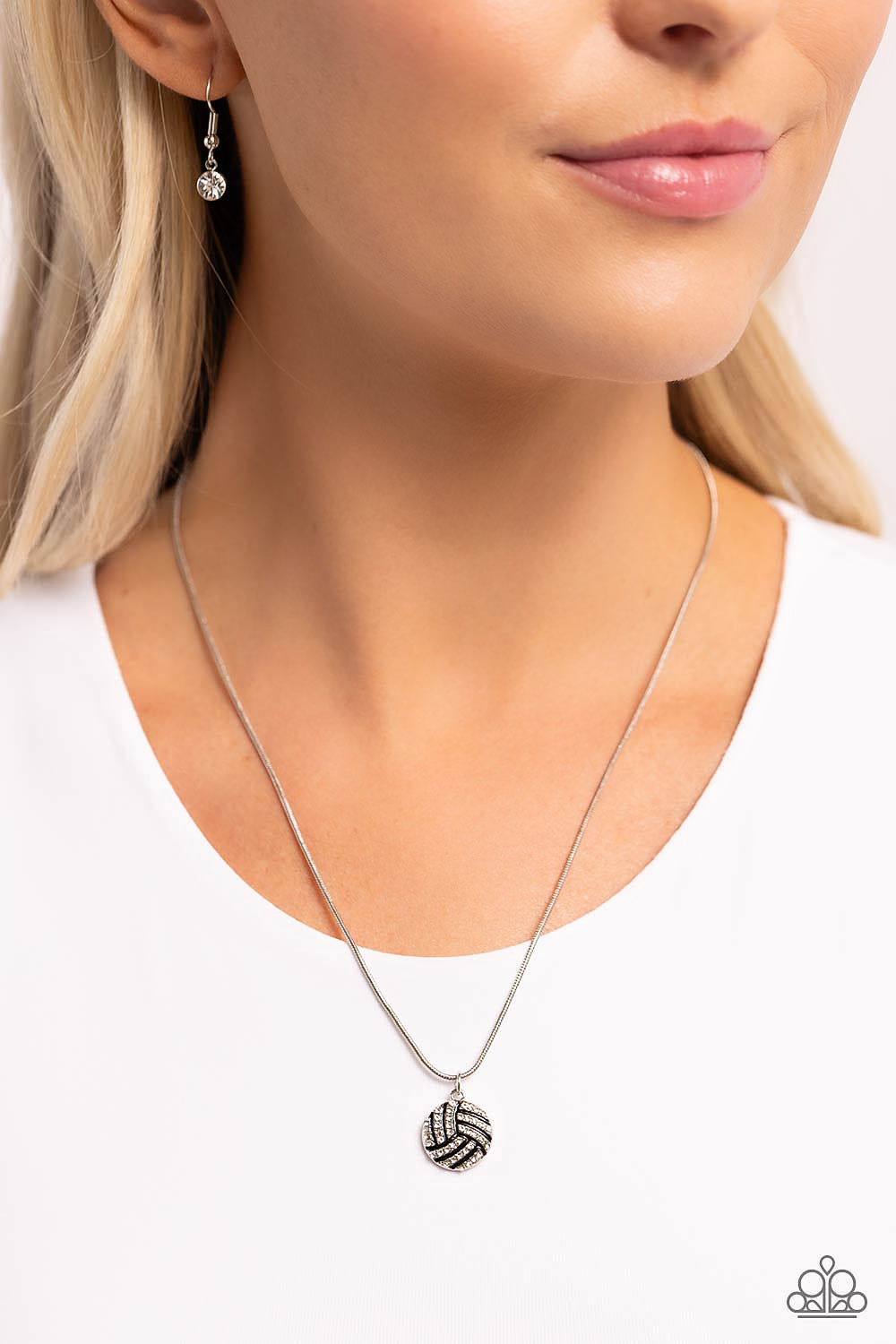 Bump, Set, Shimmer! - White Volleyball Necklace - Paparazzi Accessories