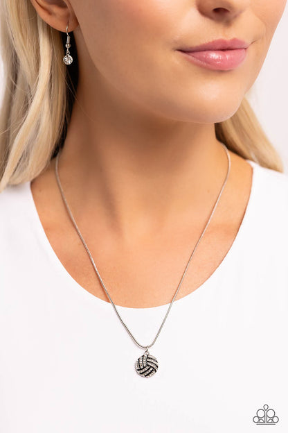 Bump, Set, Shimmer! - White Volleyball Necklace - Paparazzi Accessories