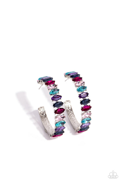 Rainbow Range - Multi Marquise Rhinestone Hoop Earrings - Paparazzi Accessories