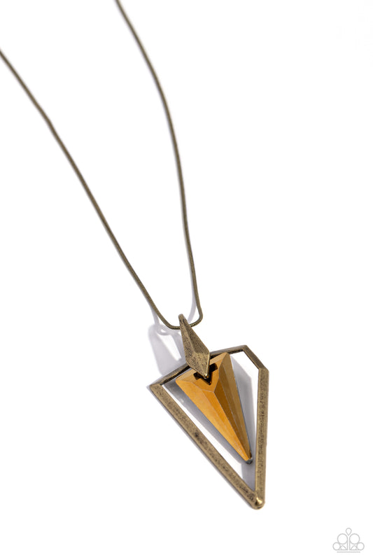 Trifecta Tyrant - Brass Pendant Necklace - Paparazzi Accessories