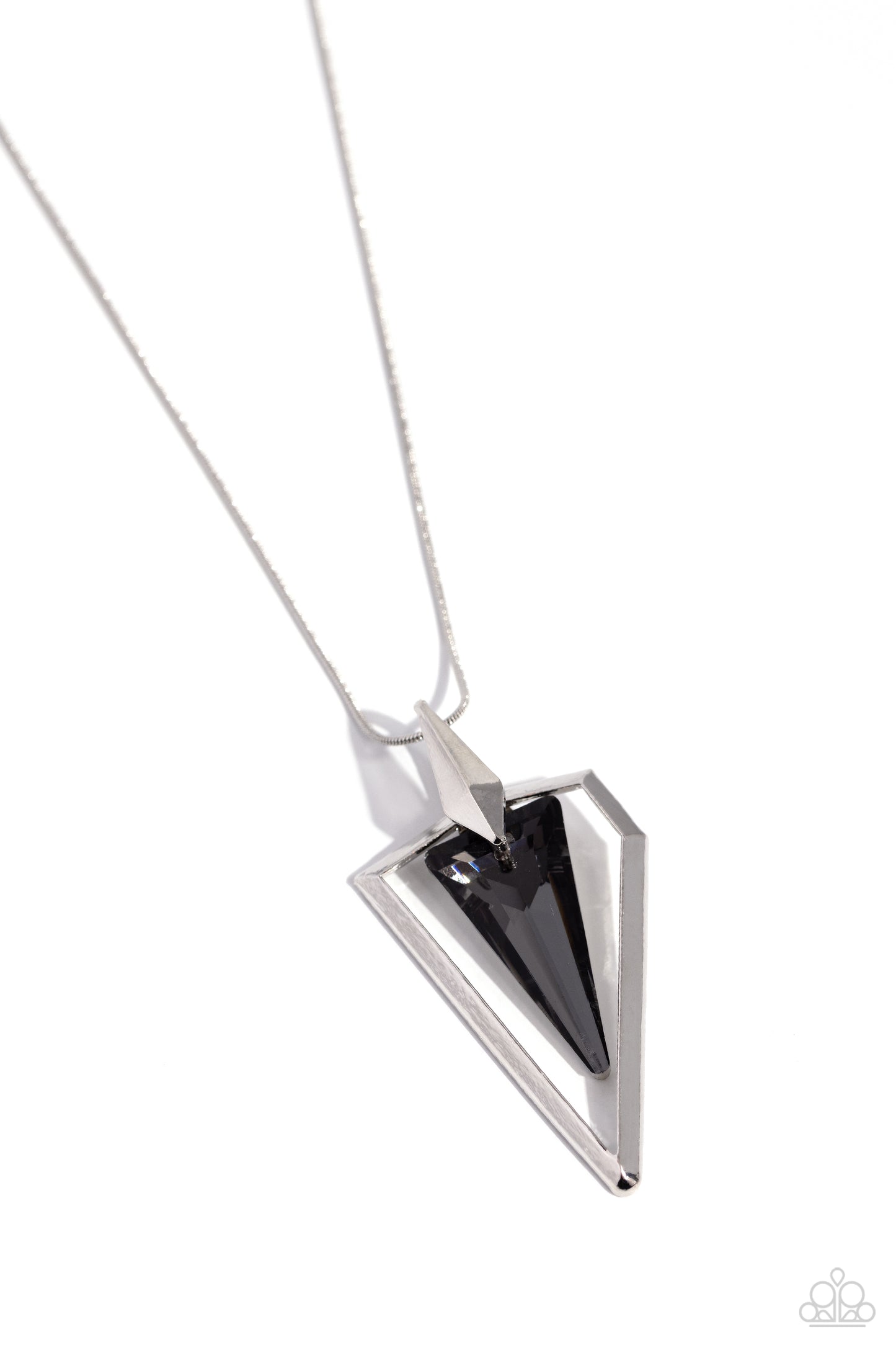 Trifecta Tyrant - Silver Smoky Gem Triangle Pendant Necklace - Paparazzi Accessories