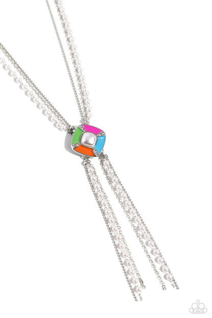 I Pinky SQUARE - Multi - Enamel Pendant Pearl Necklace - Paparazzi Accessories