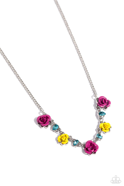 Strike a ROSE - Pink & Yellow Rose Necklace - Paparazzi Accessories