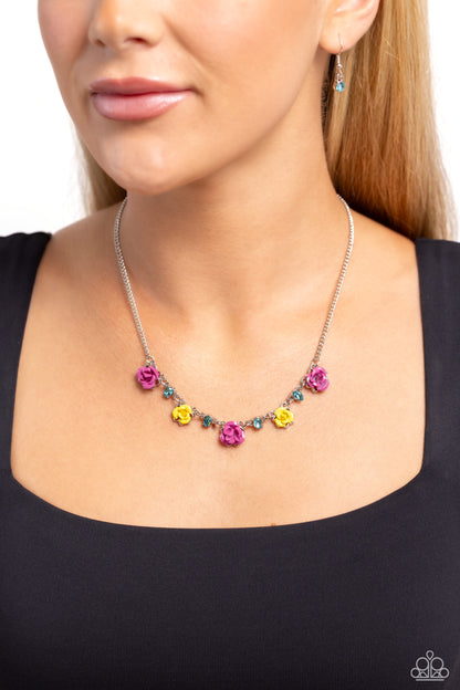 Strike a ROSE - Pink & Yellow Rose Necklace - Paparazzi Accessories