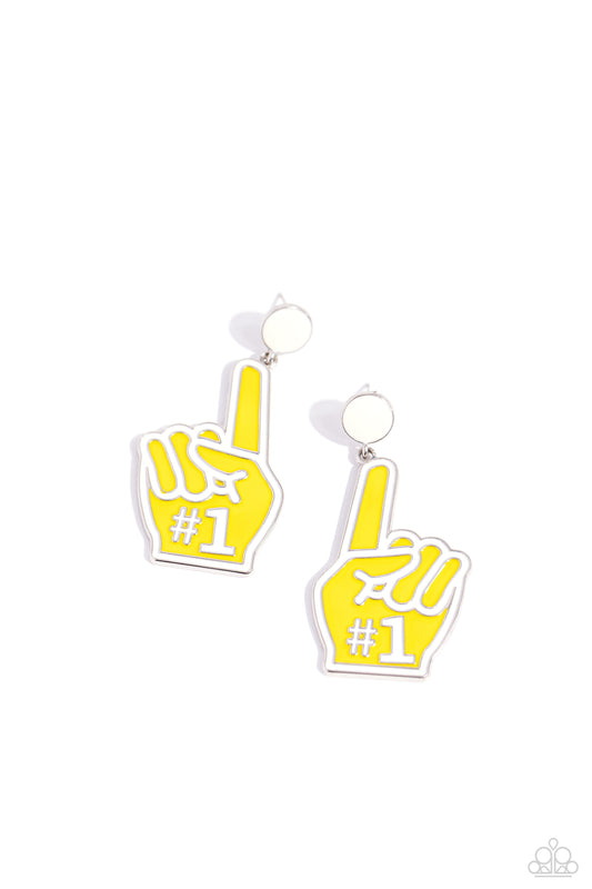 My Number One - Yellow Sports Fan Post Earrings - Paparazzi Accessories