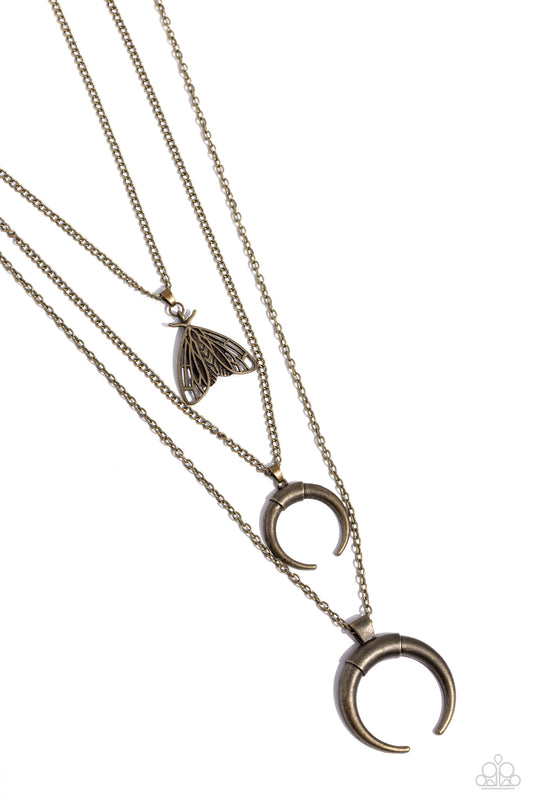 Moth Medley - Brass Layered Necklace - Paparazzi Accessories