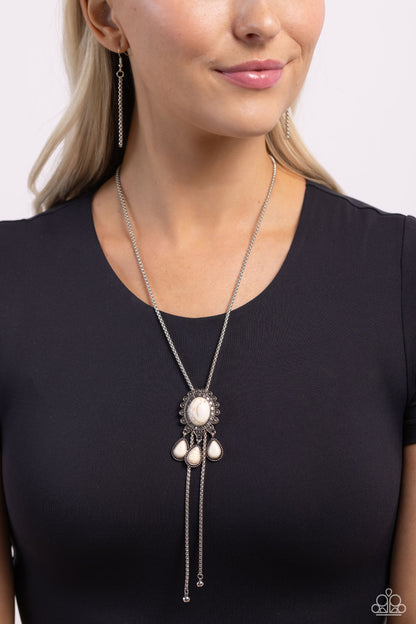 Seize the Serenity - White Crackle Stone Bolo Necklace - Paparazzi Accessories