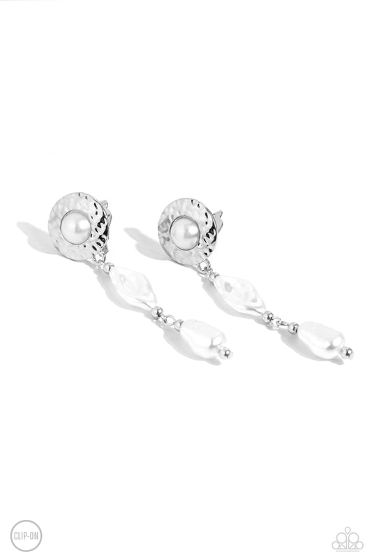 Modest MVP - White Clip on Earrings - Paparazzi Accessories