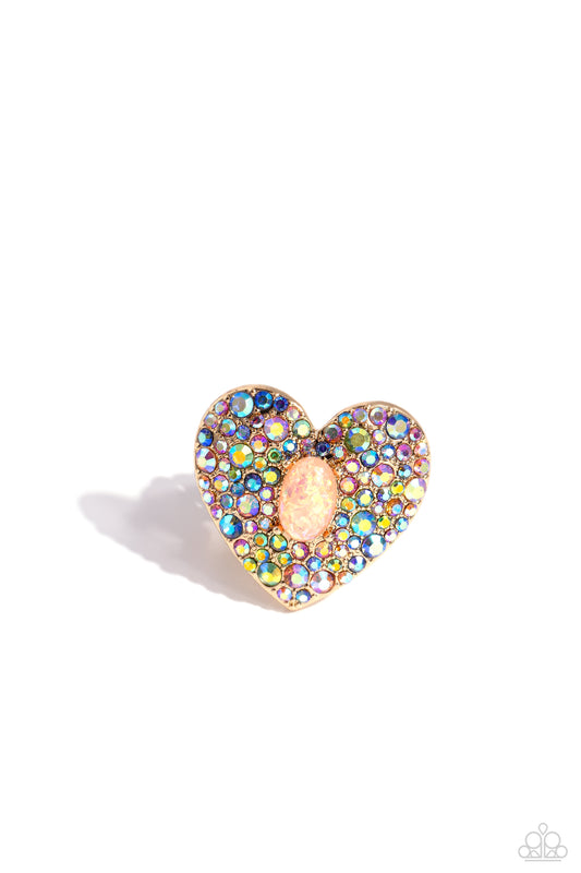 Bejeweled Beau - Gold Iridescent Opalescent Heart Ring - Paparazzi Accessories